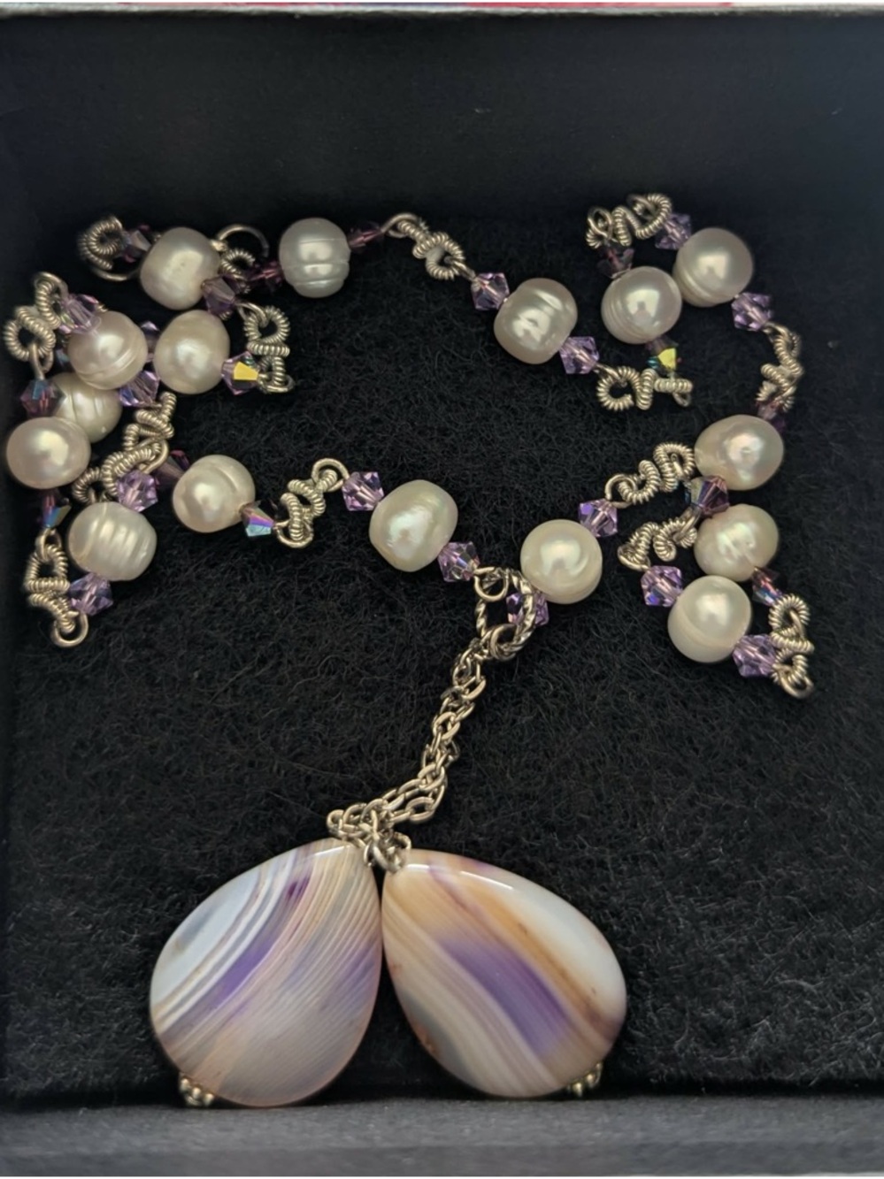 Handcrafted Freshwater Pearls and purple Teardrop Pendant Necklace
